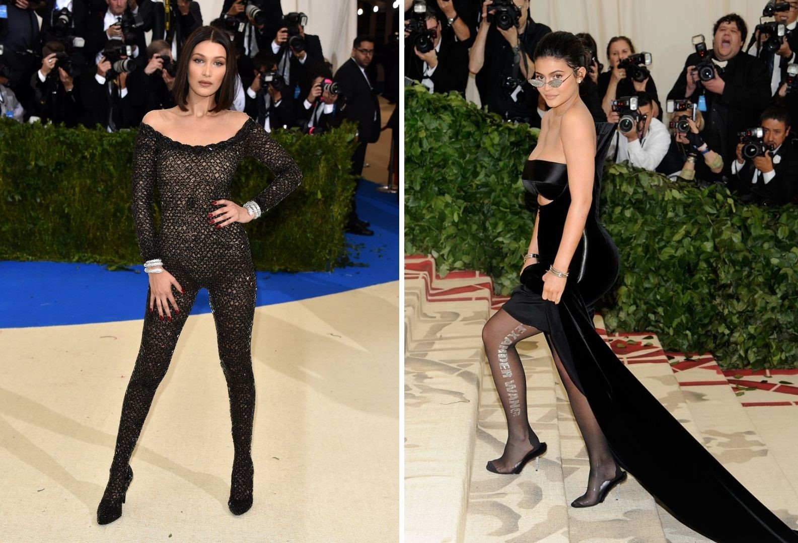 Супермодели Белла Хадид и Кайли Дженнер в образах от Alexander Wang на Met Gala в 2017 году